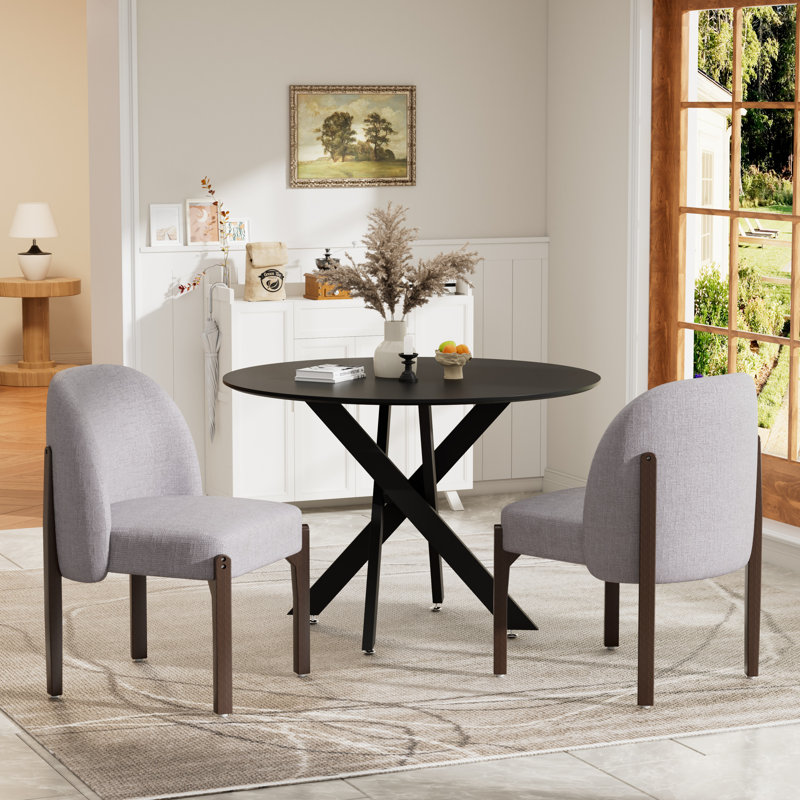 Ensemble de salle à manger rond 35,4 po, table à pieds croisés modernes et 2 chaises rembourrées en tissu pour les petits espaces, cuisine