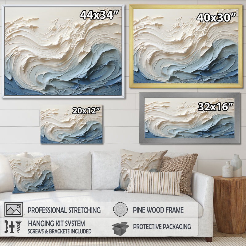 «White and Blue Wave Papercut Style - Coastal Waves», reproduction d'art sur toile (sans texture), Toile tendue, Sans cadre