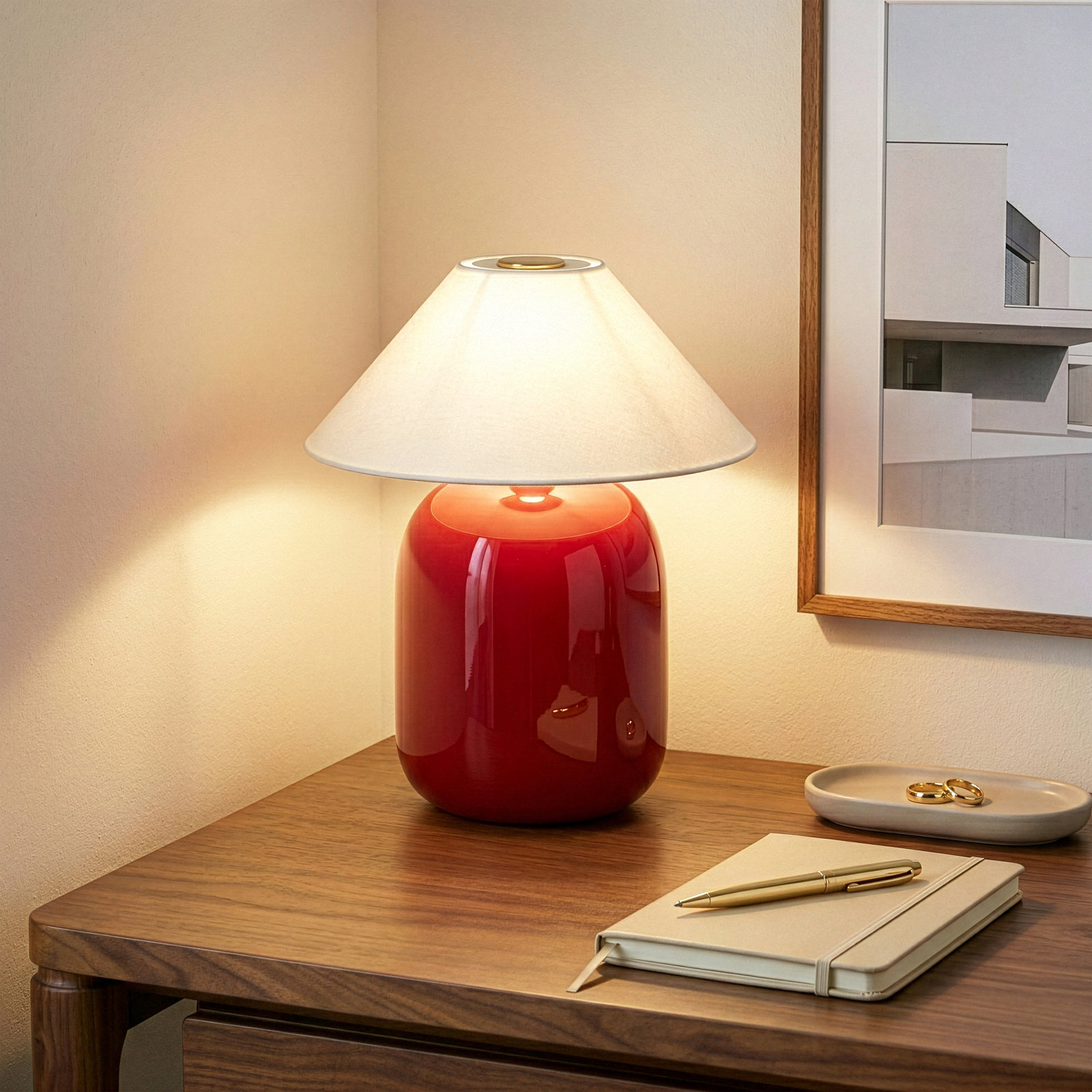 Carothers Ceramic Bedside Lamp, Black, Red