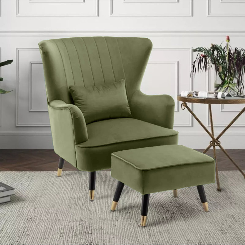 Ivanka 77Cm Wide Armchair and Ottoman, Sage Green