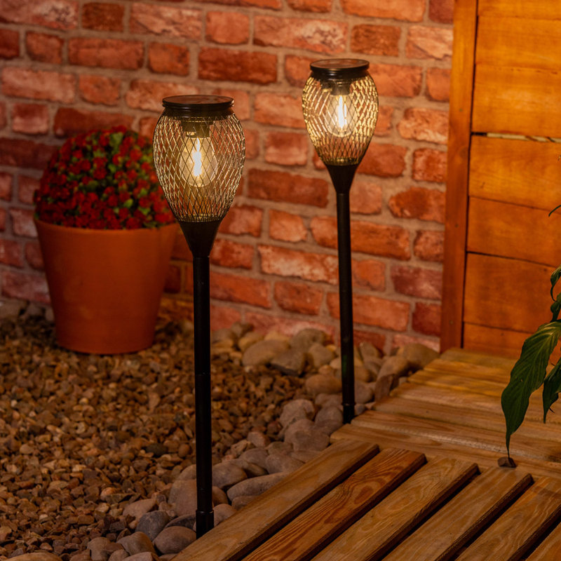 Black Metal Cage Solar Powered Outdoor Spike Light Solar Powered Integrated LED Pathway Light