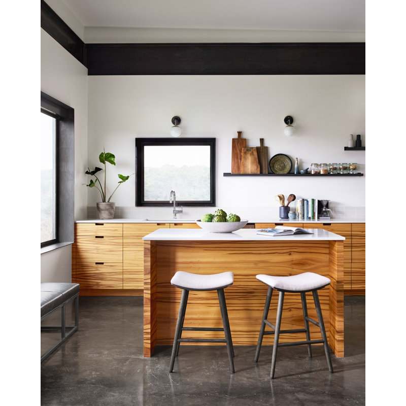 Union Wallis Belfast Solid Wood Stool, Rayon/Viscose - Essence Natural/Black Parawood, Bar Stool (30" Seat Height)