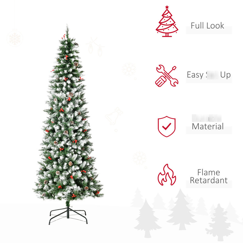 Arbre de Noël 9 pi avec 460 branches réalistes, pin, baies rouges et forme d'assemblage facile, sans arrosage nécessaire