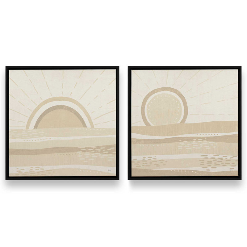Ensemble de 2 Sandy Sunrise and Sunset, H 33 po x l 66 po, Cadre flottant noir satiné