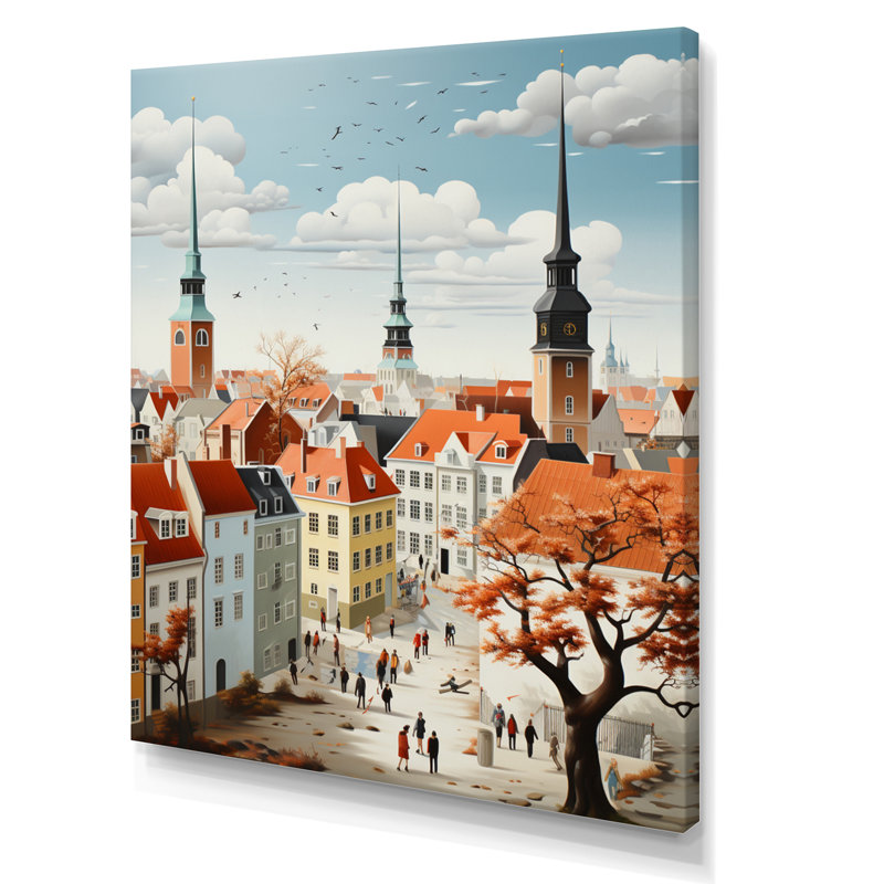 Hoosick Danemark, toits écarlates, collage I - impression, H 32 po x l 24 po x P 1 po, Toile tendue