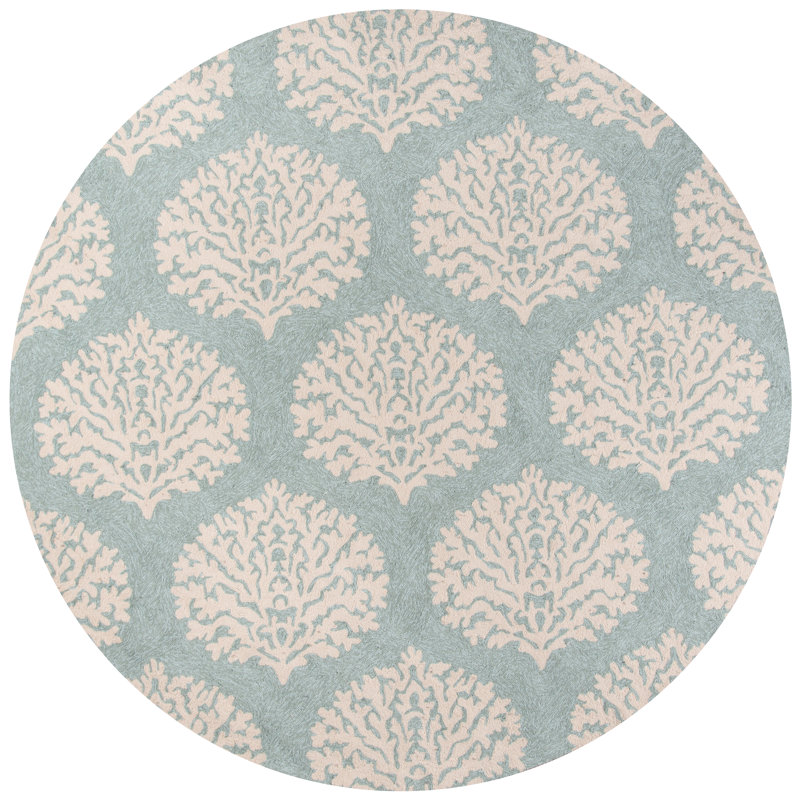 Tapis bleu bouclé fait main Cline, Rond 9 pi