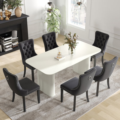 Rectangle Double Pedestal Dining Set with Cream Style Dining Table