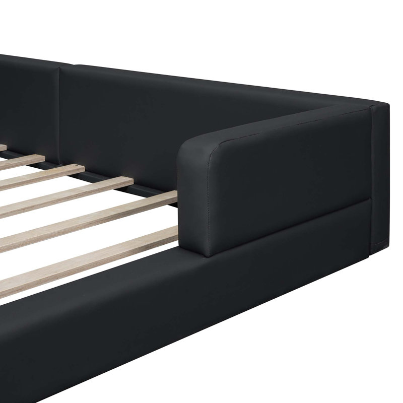 Grand lit plateforme tapissier avec 2 lampes de lecture, Noir