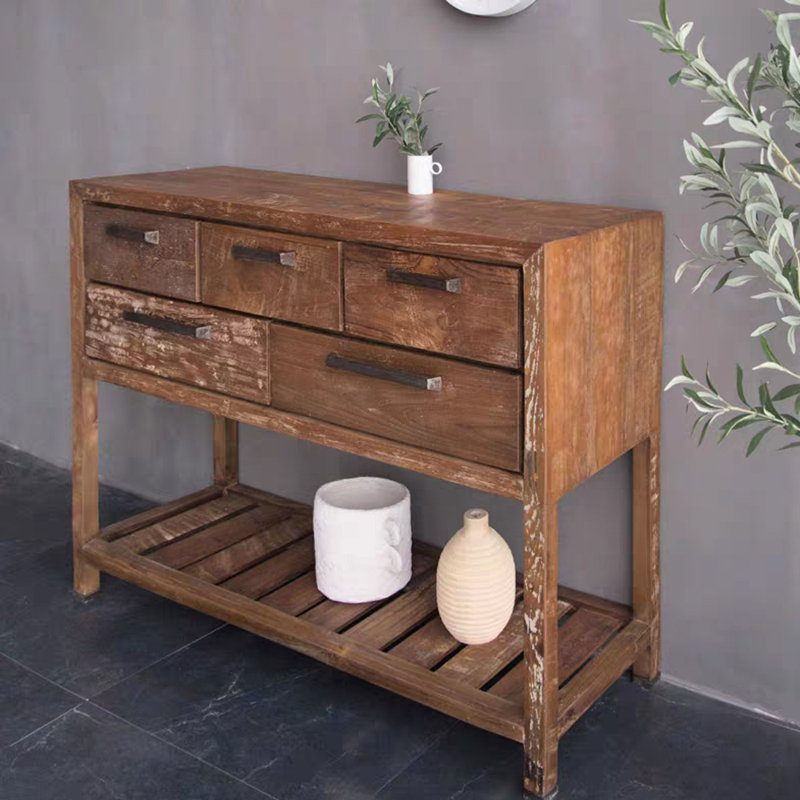 American Retro Solid Wood Entryway Table, 33.5" H x 39.4" W x 15.7" D