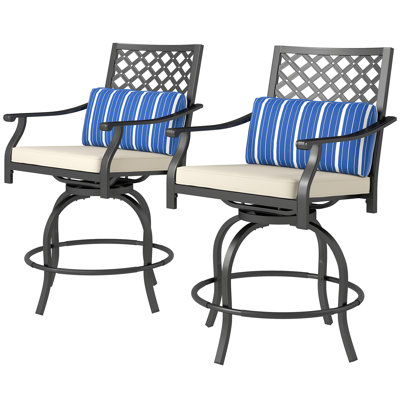 Outdoor Bar Stools Set of 2, Counter Height Swivel Patio Chairs