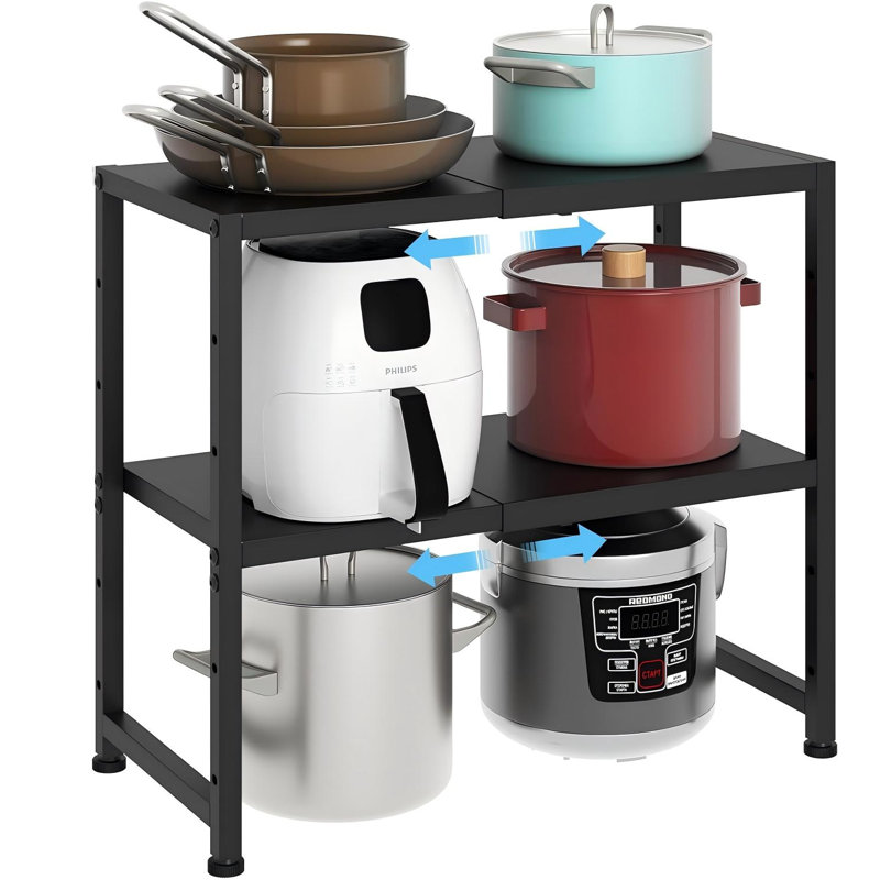 2-Tier Expandable Metal Storage Shelves,Black