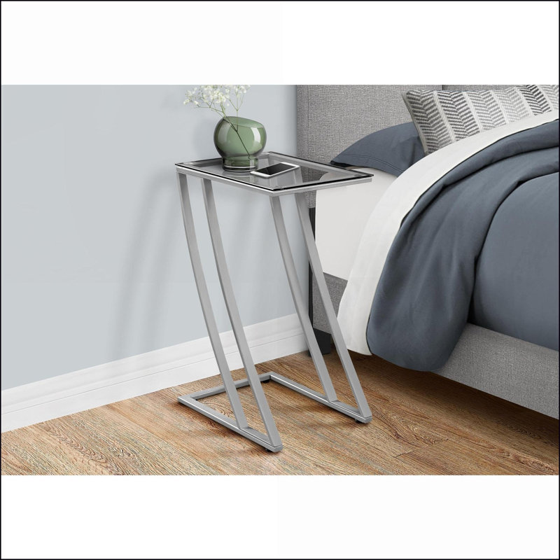 Table basse en forme de C pour le salon, en métal gris avec plateau en verre trempé, polyvalente Facile à assembler