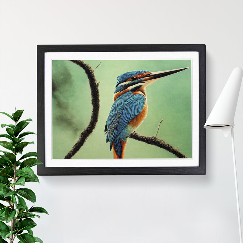 Enigmatic Kingfisher Bird - Single Picture Frame Print, 46cm H x 64cm W x 2cm D, Black Framed