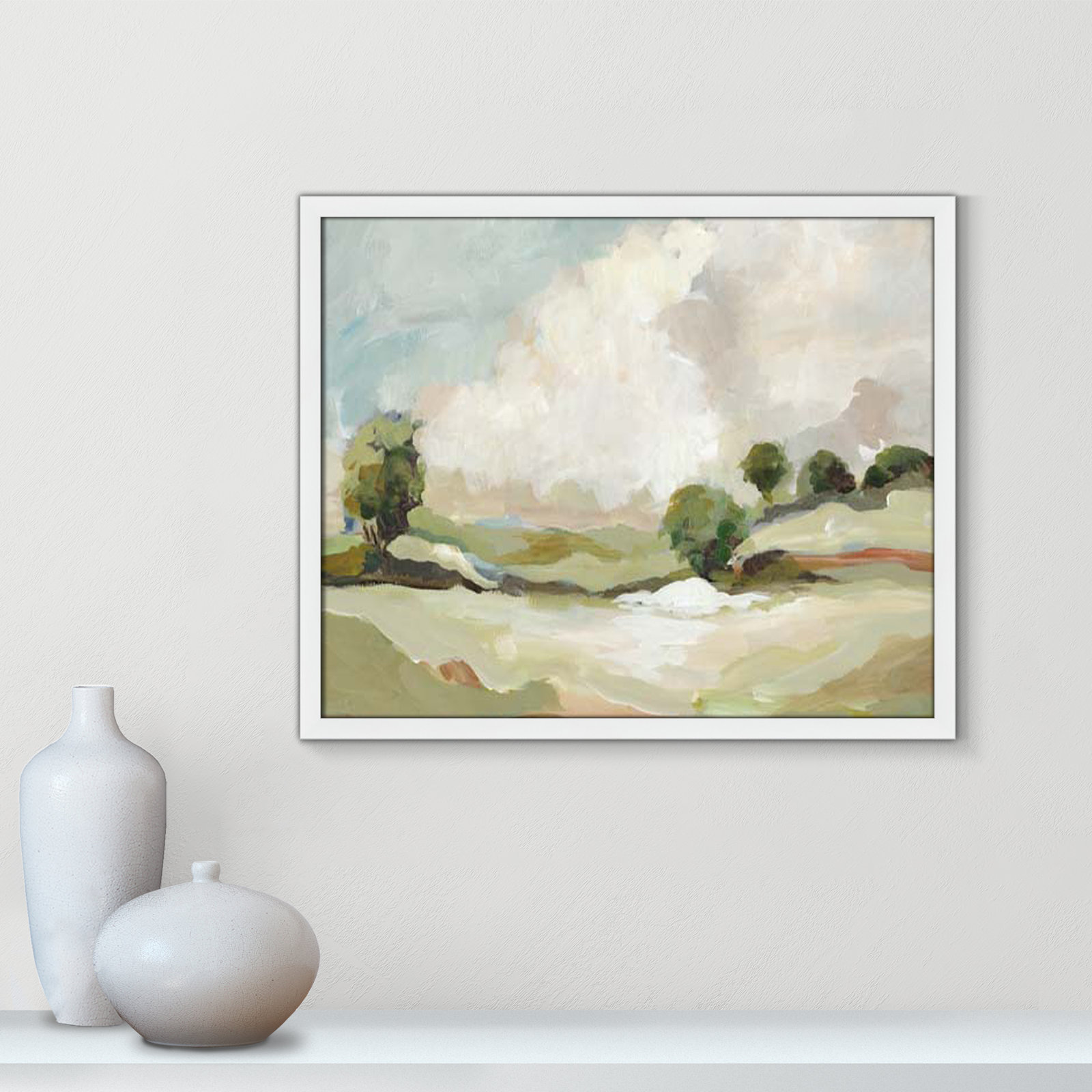 Pastoral Land Print, 21.5" H x 25.5" W x 1.25" D, White