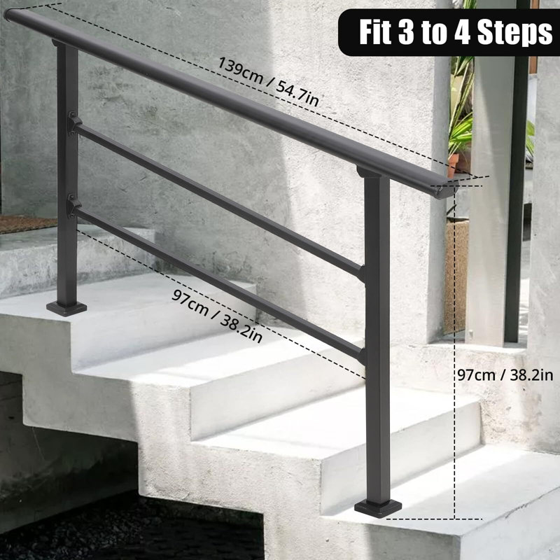 Rampe d'escalier à 4 marches, rampe d'escalier extérieure pour 3 à 4 marches