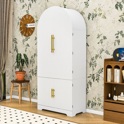 Tall Arched Pantry Cabinet with Fluted Design, Adjustable Shelves, Hidden Drawer and 8 Door Shelves