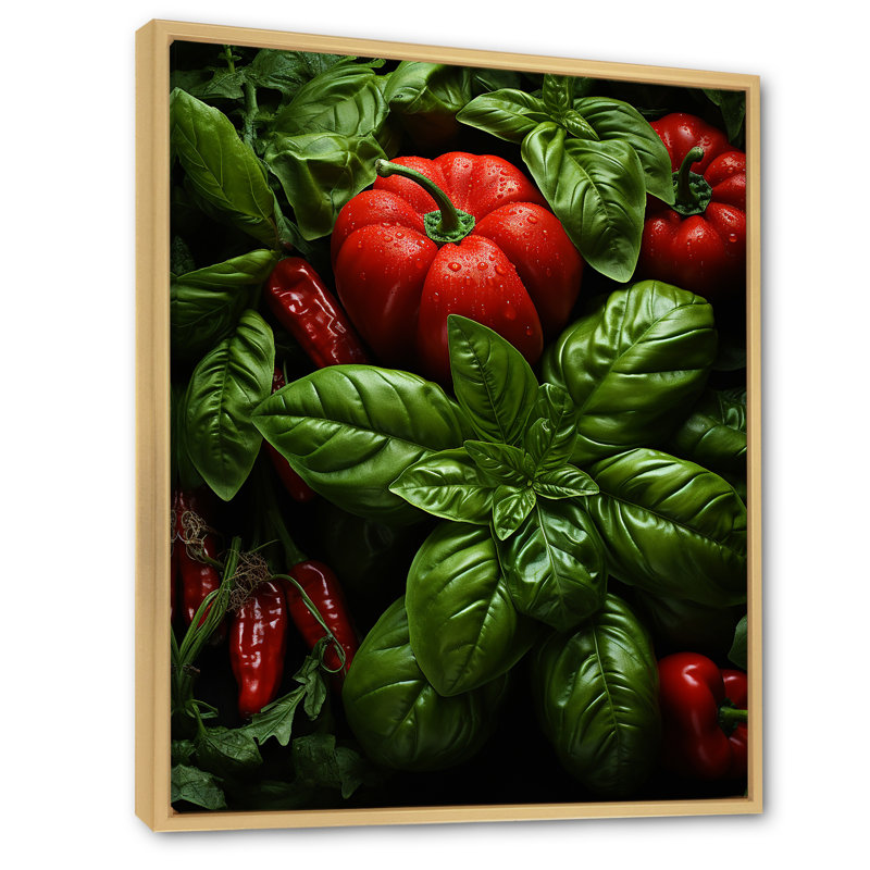 «Herbs Basil Vibrance 3», art mural herbes florales, Cadre flottant brun, H 40 po x l 30 po