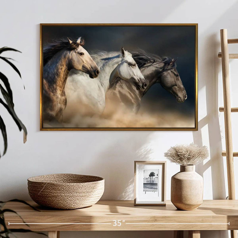 Chevaux magnifiques, Cadre flottant doré, 25 po x 17 po