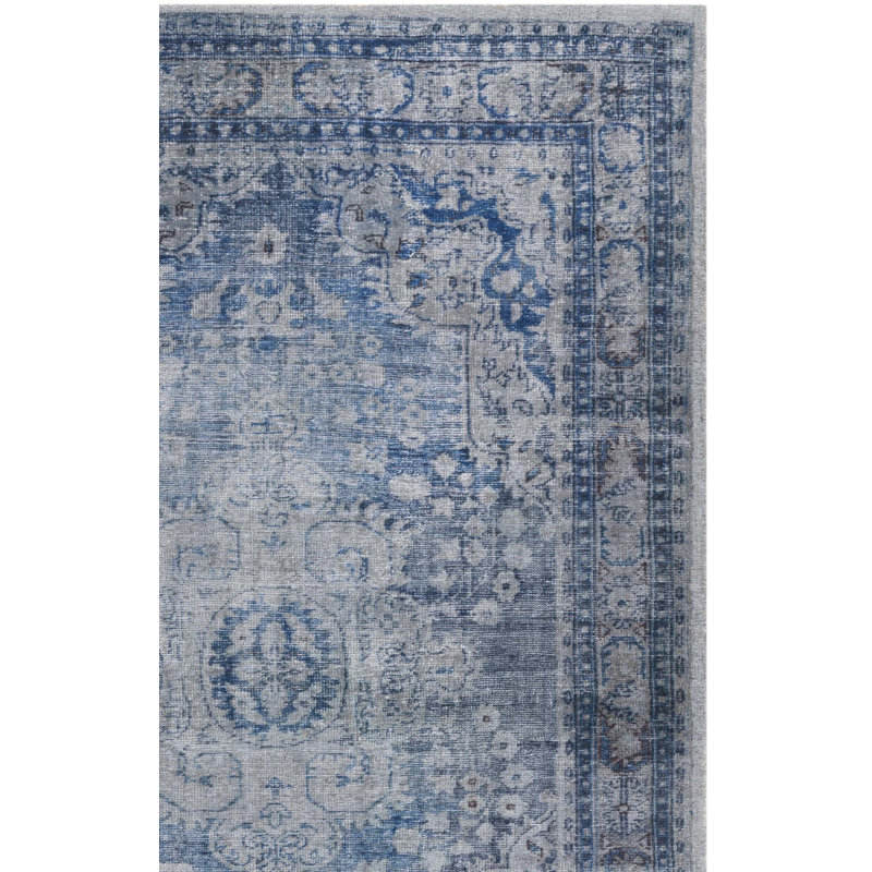 Amajae Vintage Hand Tufted Pet Yarn/Cotton Oriental Rug in Blue/Gray, Rectangle 9' x 12'