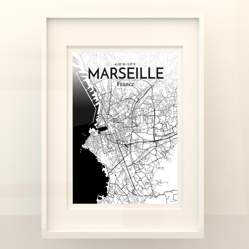 Marseille City Map in Ink 1 Piece Wall Art, 24cm H x 18cm W x 0.05cm D