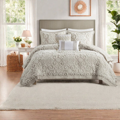 Oversized Cotton King Bedding Sets, Tufted Taupe Modern Home Comfort