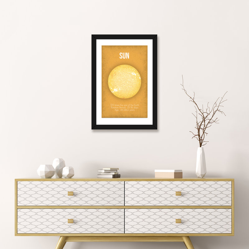 Décoration murale soleil pour enfants, H 32 po x l 24 po x P 1 po, Papier encadré noir