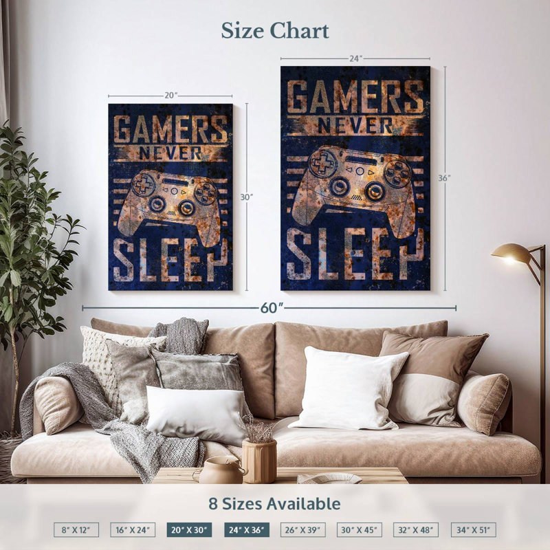 Senne Gamers Never Sleep Typography, 36" H x 24" W