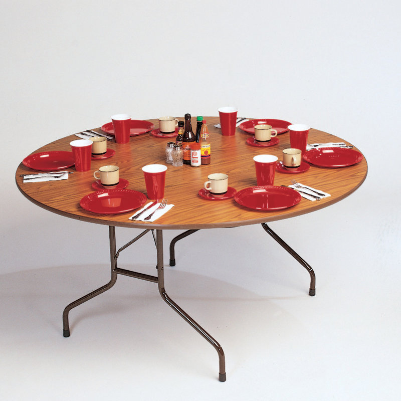 Brown Round Steel Folding Table with Laminate Top