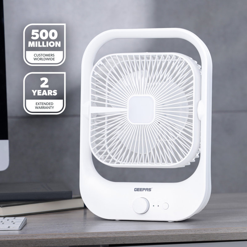 GEEPAS Silent Desk Cooling Fan | 3 Speed USB Rechargeable 1200mAh, 5-7h Runtime, LED Light, 180° Adjustable Mini Air Circulator for Bedroom, Office, Table Use
