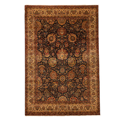 Tapis unique noué à la main noir / rouge / beige de haute qualité