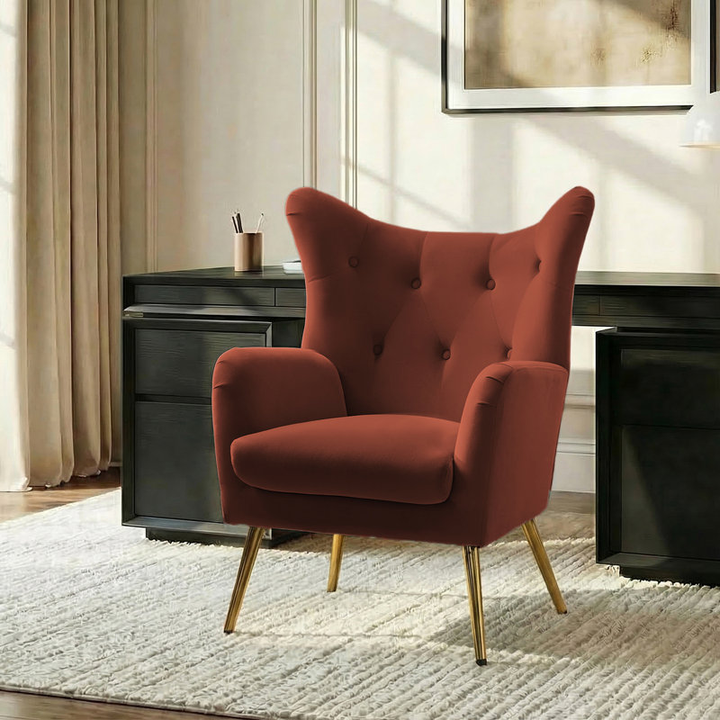 Fauteuil à oreilles 29,25 po Avianna, Burn-brick Velvet