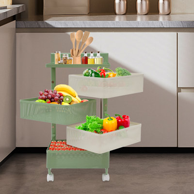 Support de rangement rotatif, chariot de rangement rotatif, organisateur de cuisine sur roulettes (4 niveaux)