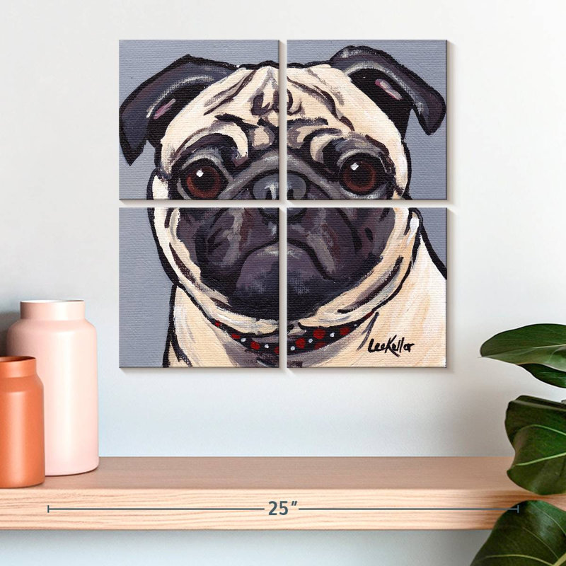 Brampt Pug On Gray, 18" H x 18" W