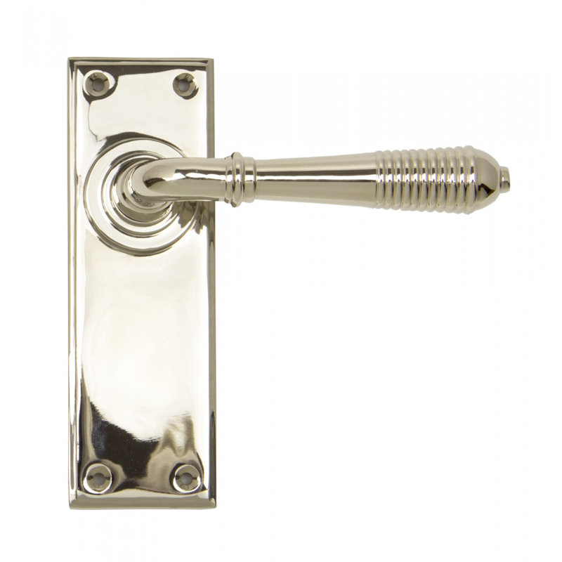 Reeded Lever Latch Set, Polished Nickel