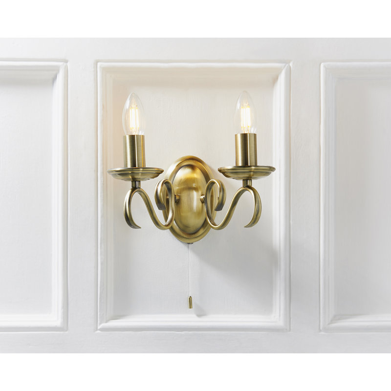 Barney 2-Light Dimmable Single Pack Candle Wall Sconce, Antique Brass