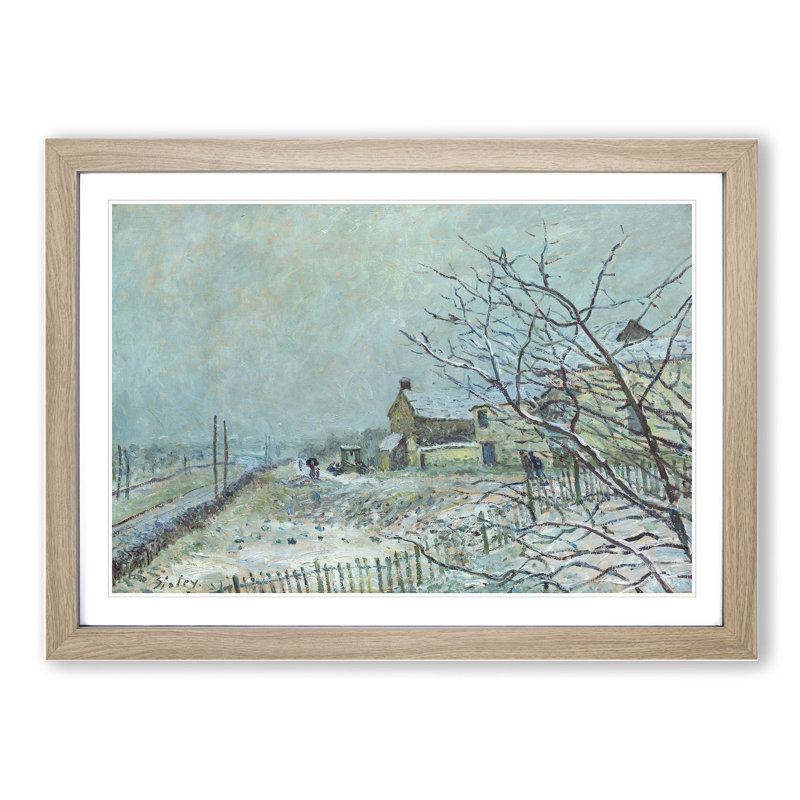 First Snow at Veneux-Nadon by Alfred Sisley - Picture Frame Painting, 48cm H x 65cm W x 2cm D, Oak Framed