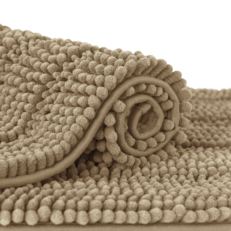 Chenault Soft Chenille Bathroom Rug, 16" W x 24" L+20" W x 32" L, Sand