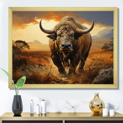 Animaux de buffle beige et orange sur toile