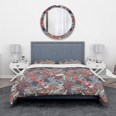 Floral Botanical Pattern with Engraved Flowers - Floral Duvet Cover Set - Microfiber Polyester