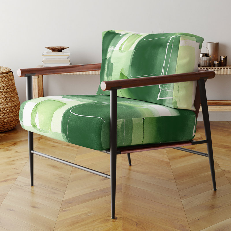 Fauteuil d'appoint rembourré Compson Glam Dancing Shape I - vert et blanc, Noir, noir, noir, noir