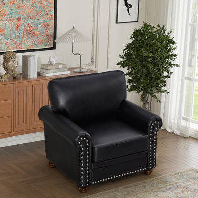 Siège simple en similicuir noir pour la maison, chaise de salon en bois massif, revêtement en similicuir, pieds solides, qualité de fabrication