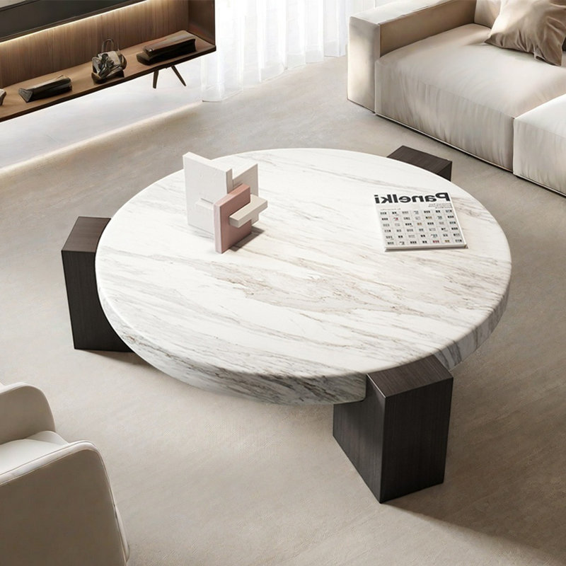 Creative round natural marble coffee table, 11.8" H x 31.5" W x 31.5" D