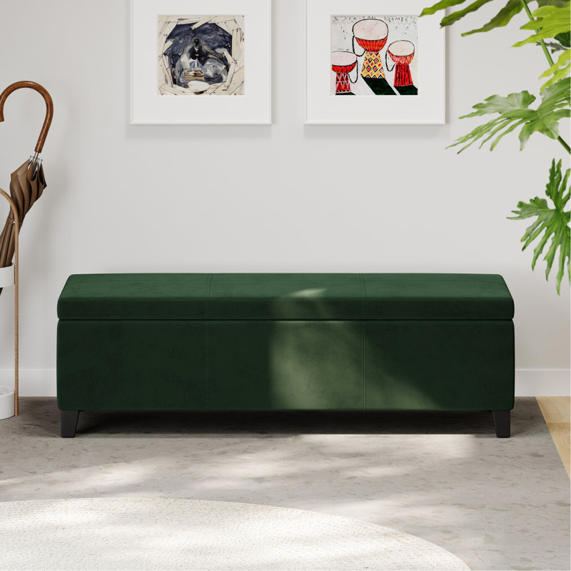 Élégant rétro - Banc de rangement fonctionnel avec siège relevable en velours, Vert rétro