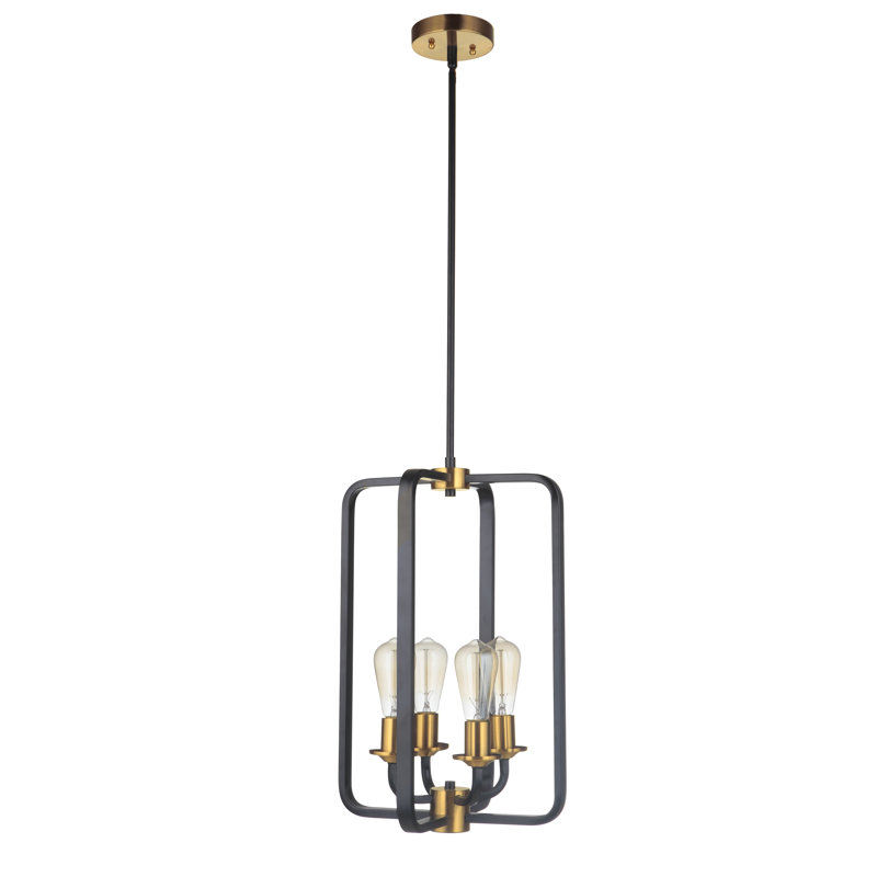 Shediac 4 - Light Dimmable Geometric Chandelier, Flat Black/Satin Brass