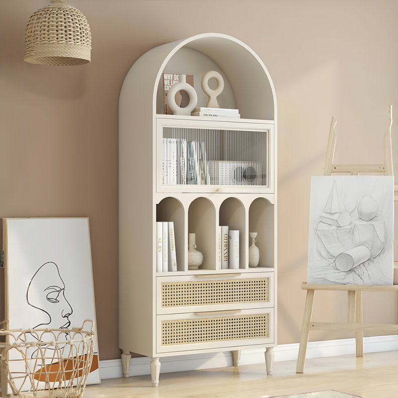 Vitrine en bois massif French Light Luxury, Crème / blanc