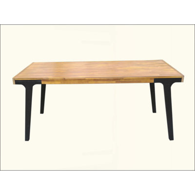 Acacia Wood Outdoor Dining Table With Slat Design, Weather-Resistant And Modern Style For Patio Or Backyard Gatherings.