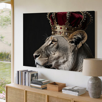 A Majestic Lioness Is Captured In Profile Canvas Against A Solid Black Background Wearing A Wall Art Premium Quality Ready To Hang