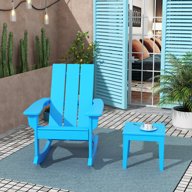 Outdoor Joubert HDPE Plastic Rocking Chair and Table, Pacific Blue
