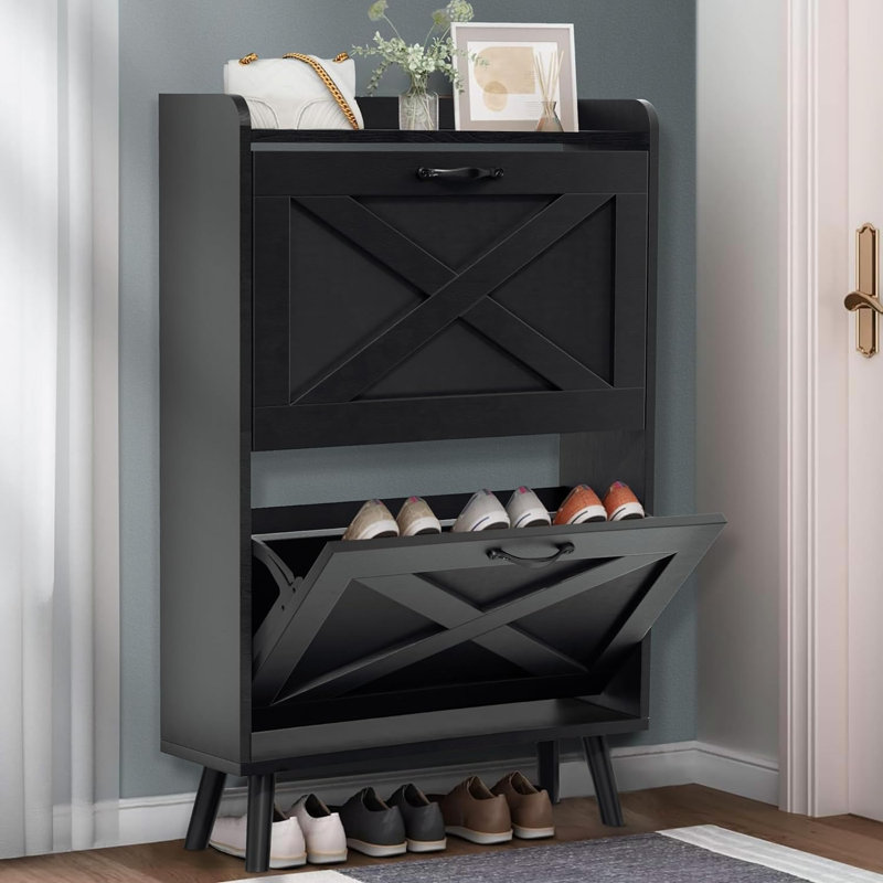 8 Pair Flip Down Shoe Storage, Black