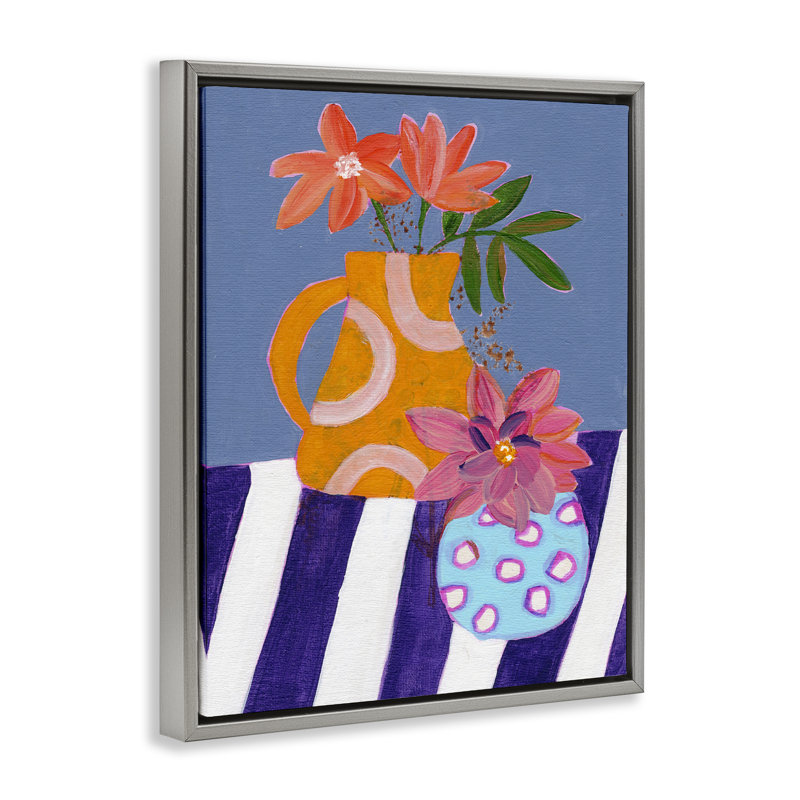 «Blue Whimsy Farm Vase» par Nikita Jariwala, Cadre flottant gris lustré, H 31 po x l 25 po